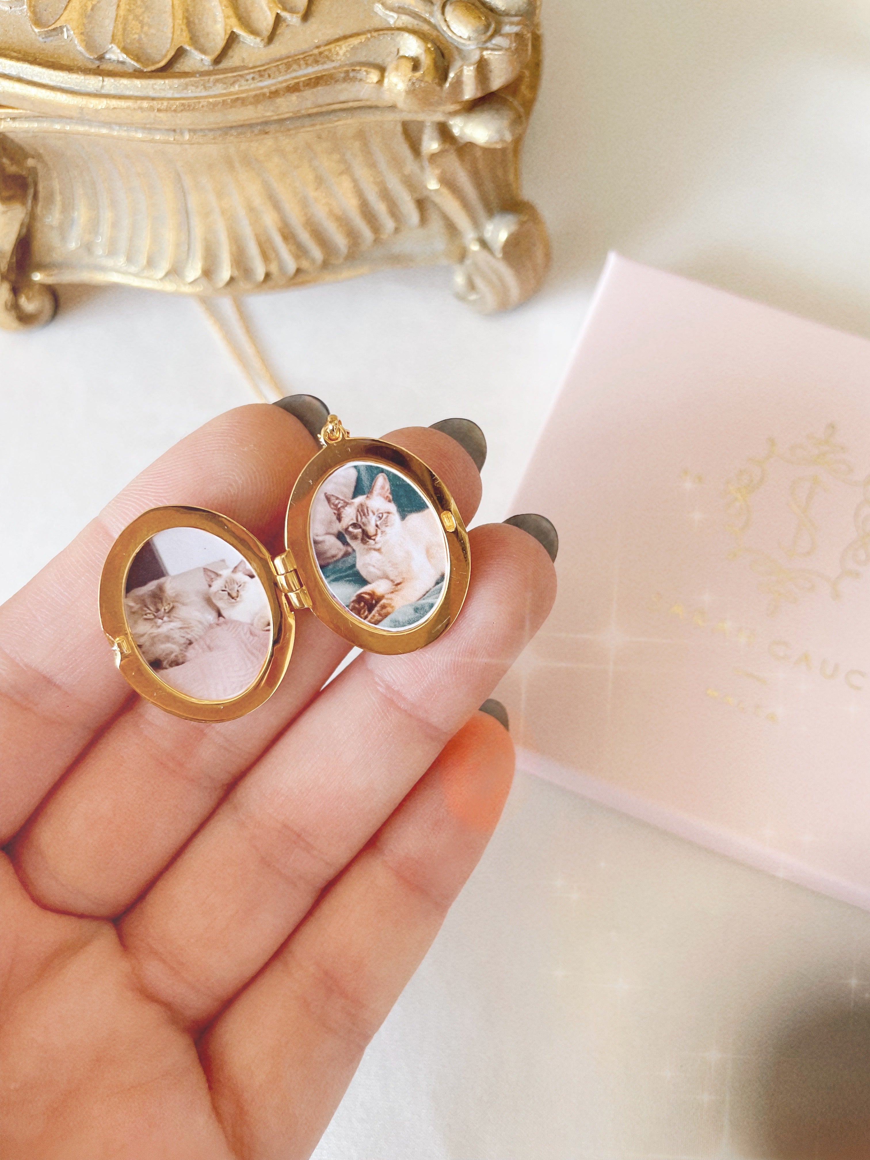 Heirloom Locket Sarah Gauci, Pink Gold Locket, Gold Locket Necklace