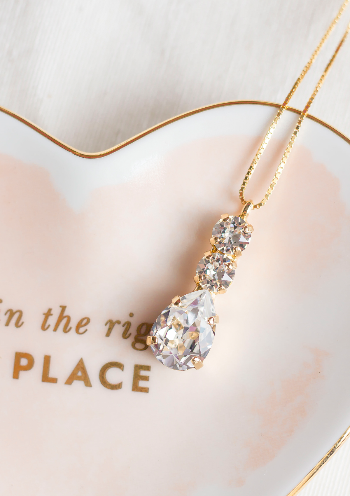 Brianna necklace in crystal, jewelry designed and made by Sarah Gauci in Malta. 925 Sterling Silver base Chain, 16K Gold, Rose Gold or Silver Plated.