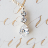 Brianna necklace in crystal, jewelry designed and made by Sarah Gauci in Malta. 925 Sterling Silver base Chain, 16K Gold, Rose Gold or Silver Plated.