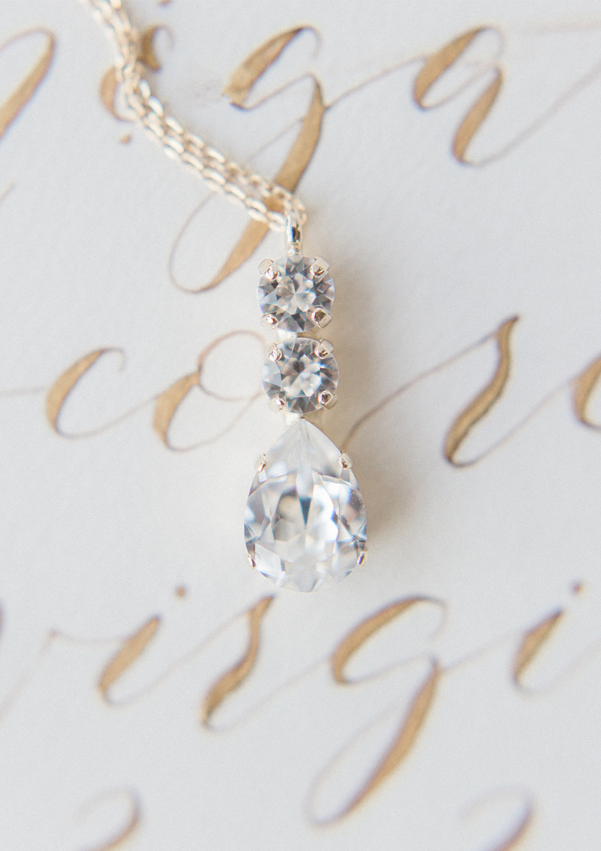 Brianna necklace in crystal, jewelry designed and made by Sarah Gauci in Malta. 925 Sterling Silver base Chain, 16K Gold, Rose Gold or Silver Plated.