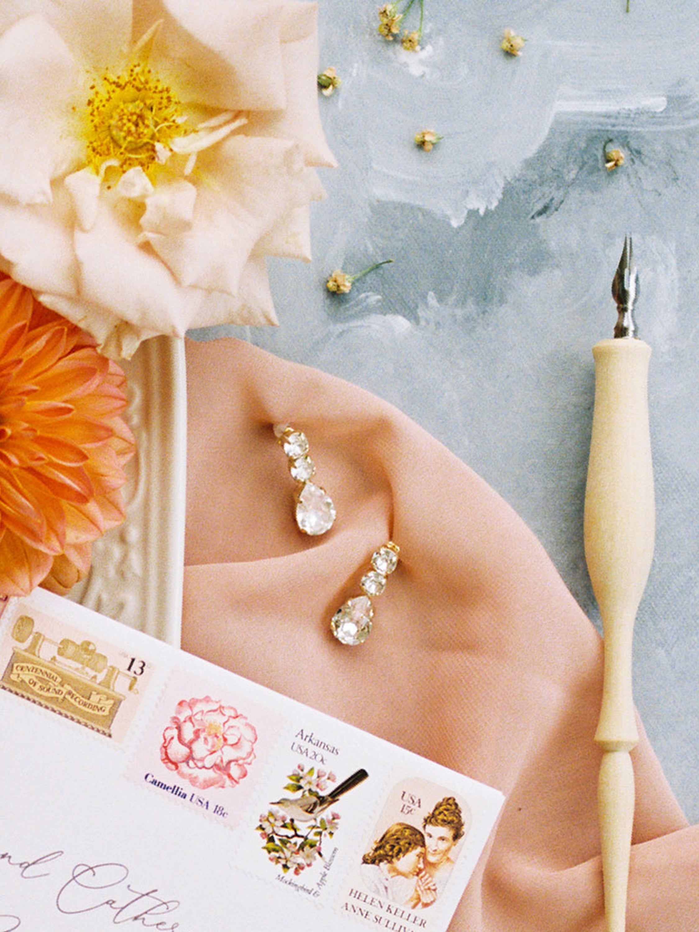 Brianna earrings perfect for the big day or everyday, jewelry designed and made by Sarah Gauci in Malta. 24K gold plated or silver plated.