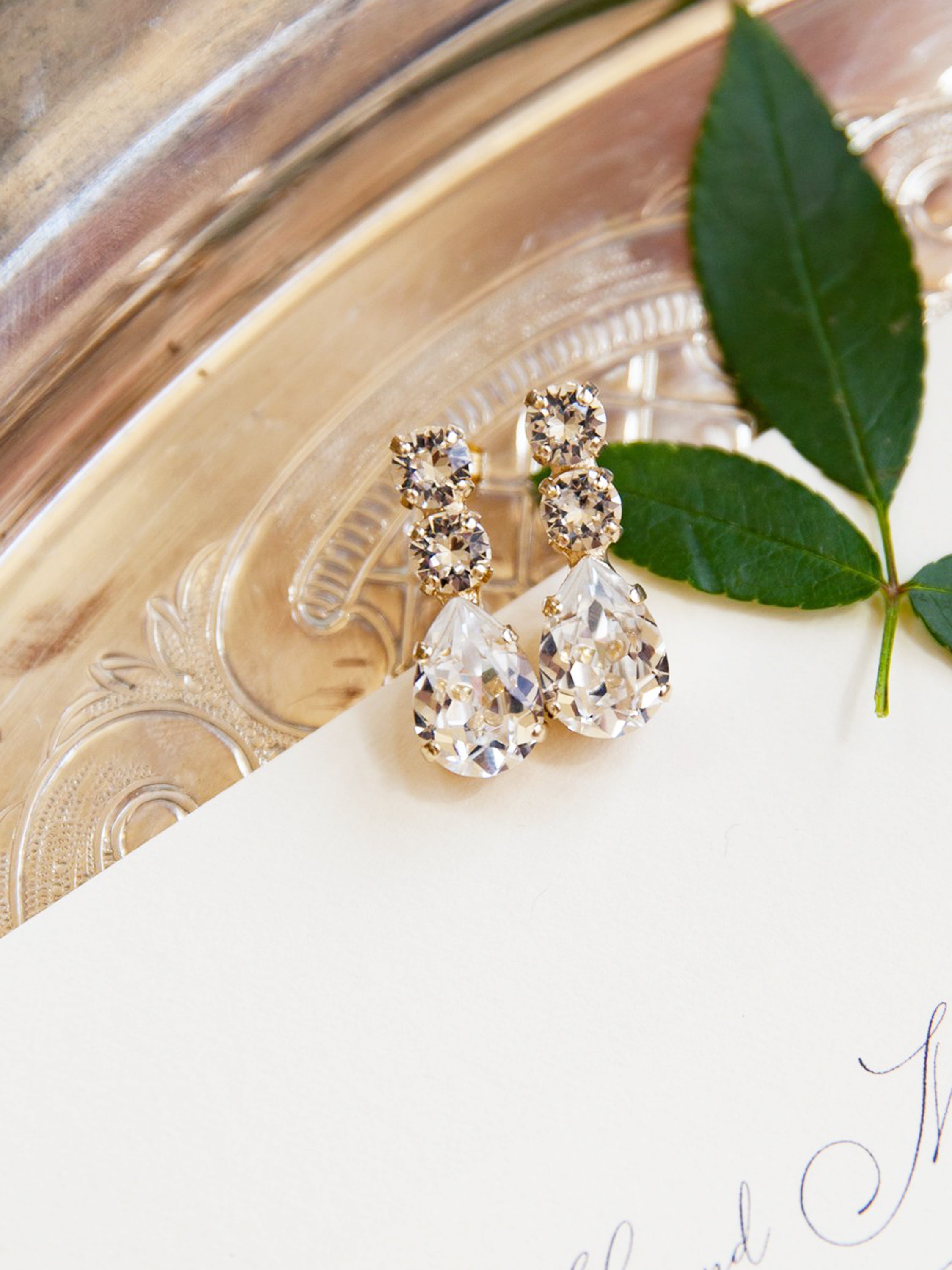 Brianna earrings perfect for the big day or everyday, jewelry designed and made by Sarah Gauci in Malta. 24K gold plated or silver plated.