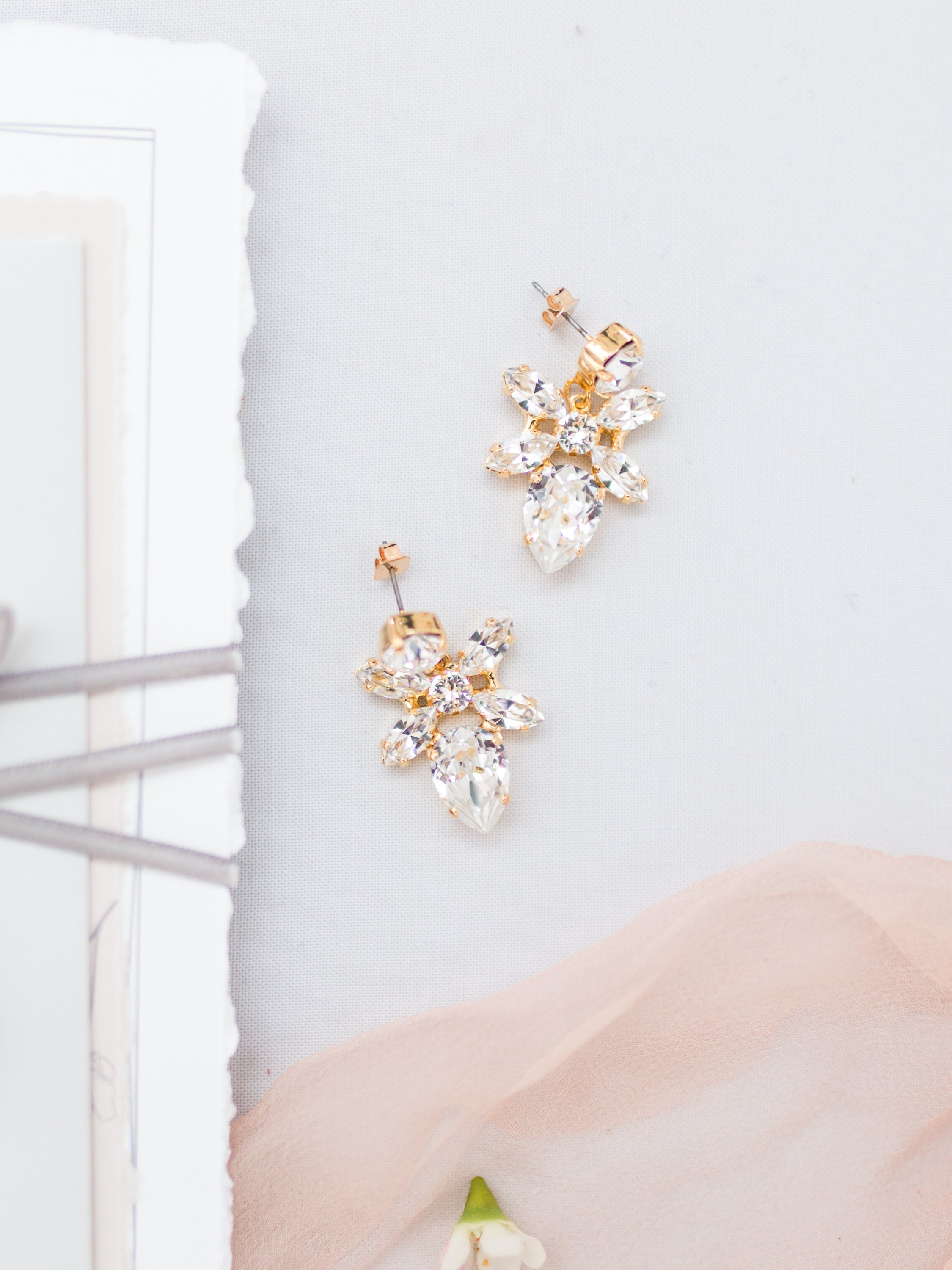 Kendra Earrings, jewelry designed and made by Sarah Gauci in Malta. 3.4" length. 16K gold plated or silver plated.