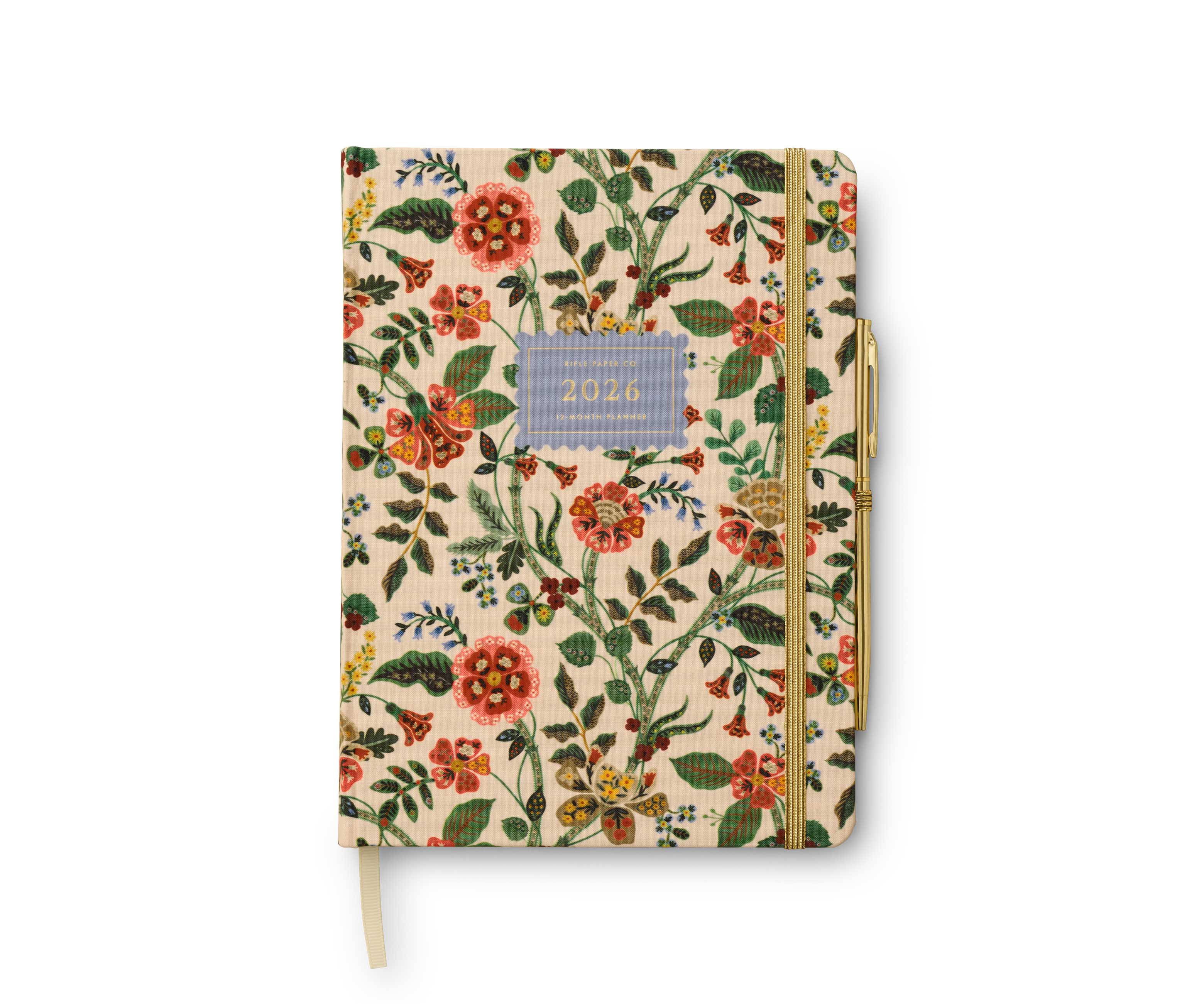 Floral patterned notebook with '2026' on a beige background