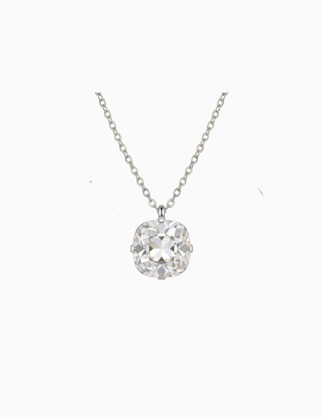 Silver necklace with a floral pendant on a white background
