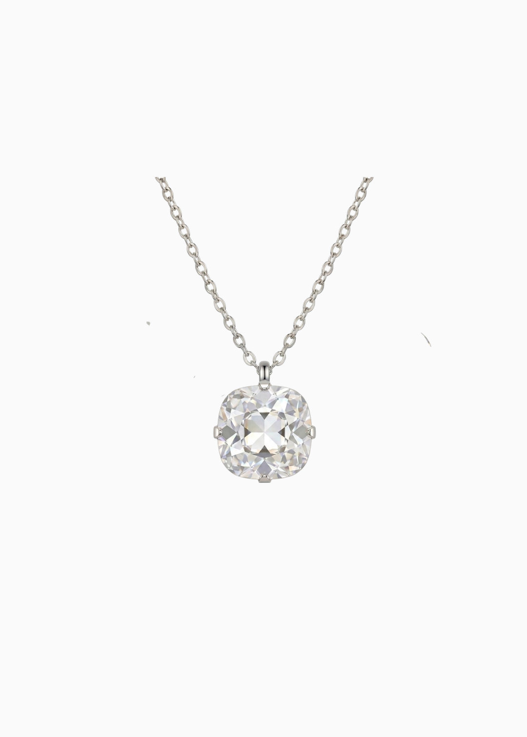 Silver necklace with a floral pendant on a white background