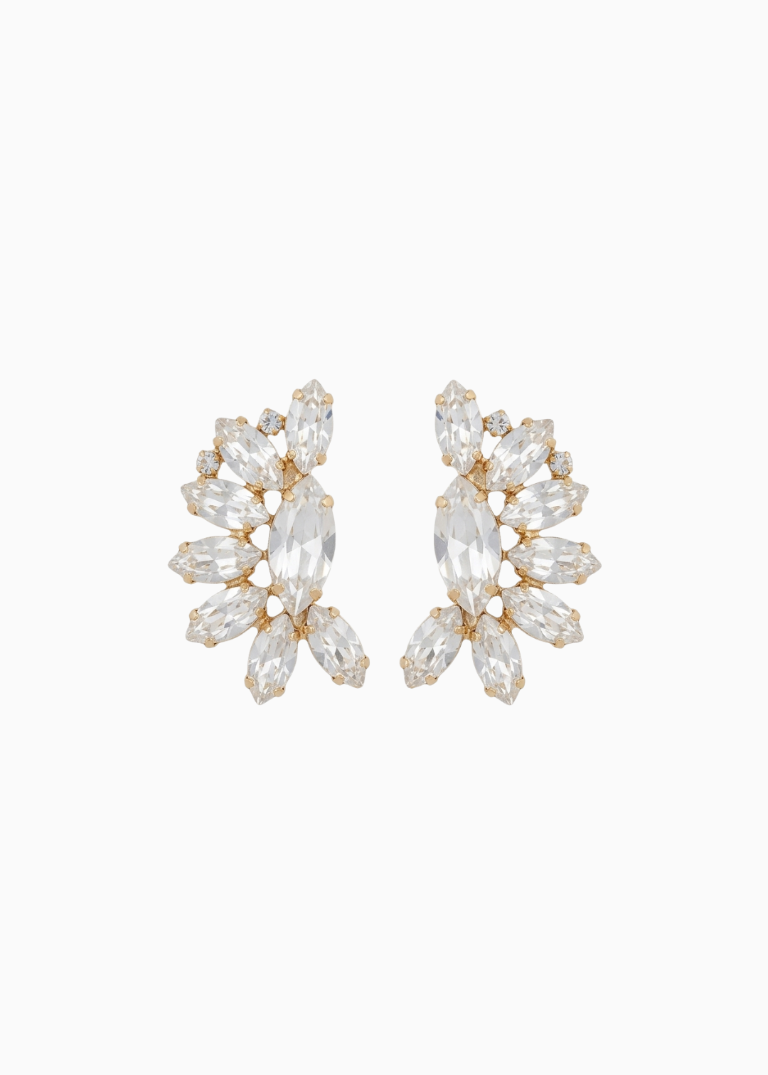 Pair of gold and crystal earrings on a white background