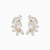 Pair of gold and crystal earrings on a white background