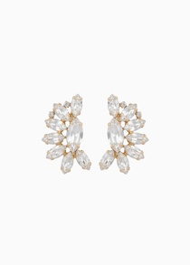 Pair of gold and crystal earrings on a white background