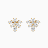 Pair of gold and crystal earrings on a white background