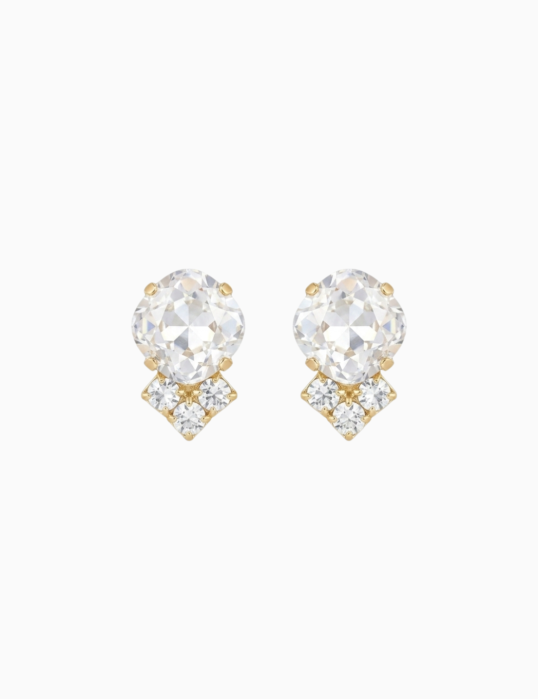 Pair of gold and clear crystal stud earrings by Sarah Gauci