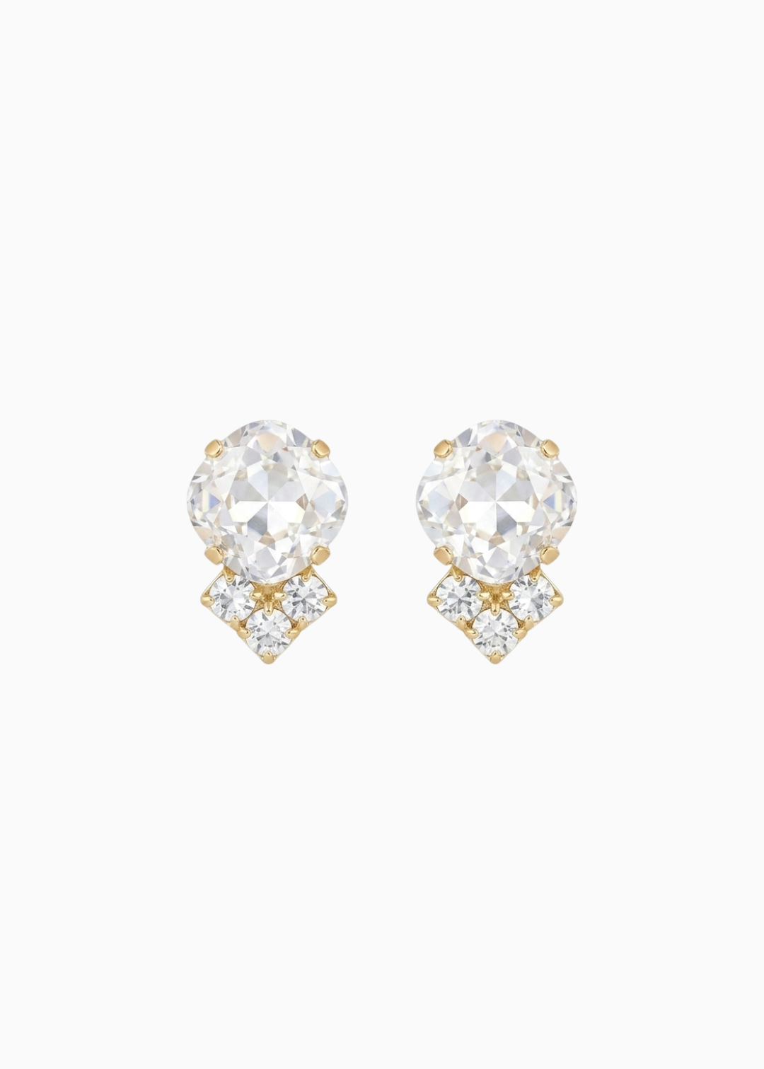 Pair of gold and clear crystal stud earrings by Sarah Gauci