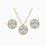 Jewelry set with gold necklace and earrings on a white background