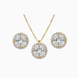 Jewelry set with gold necklace and earrings on a white background