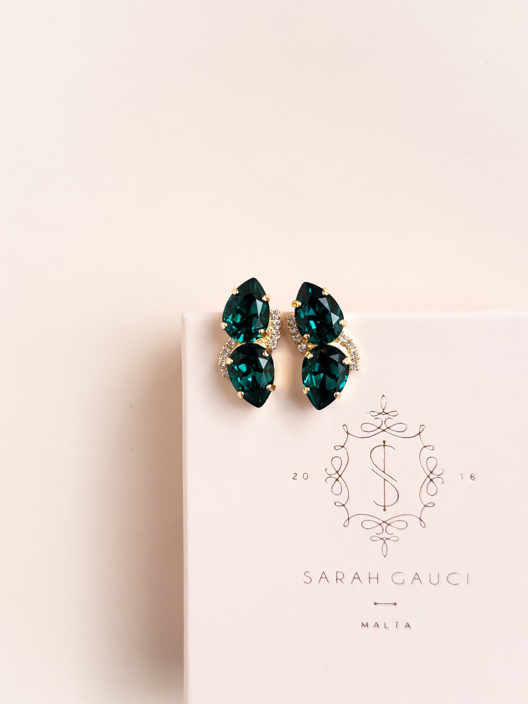 Emerald Crystal Stud Earrings for Women