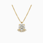 Gold necklace with a diamond pendant on a white background