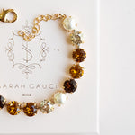 Gold bracelet with brown, Pearl and Autumn gemstones by Sarah Gauci