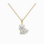 Gold necklace with a diamond pendant on a white background