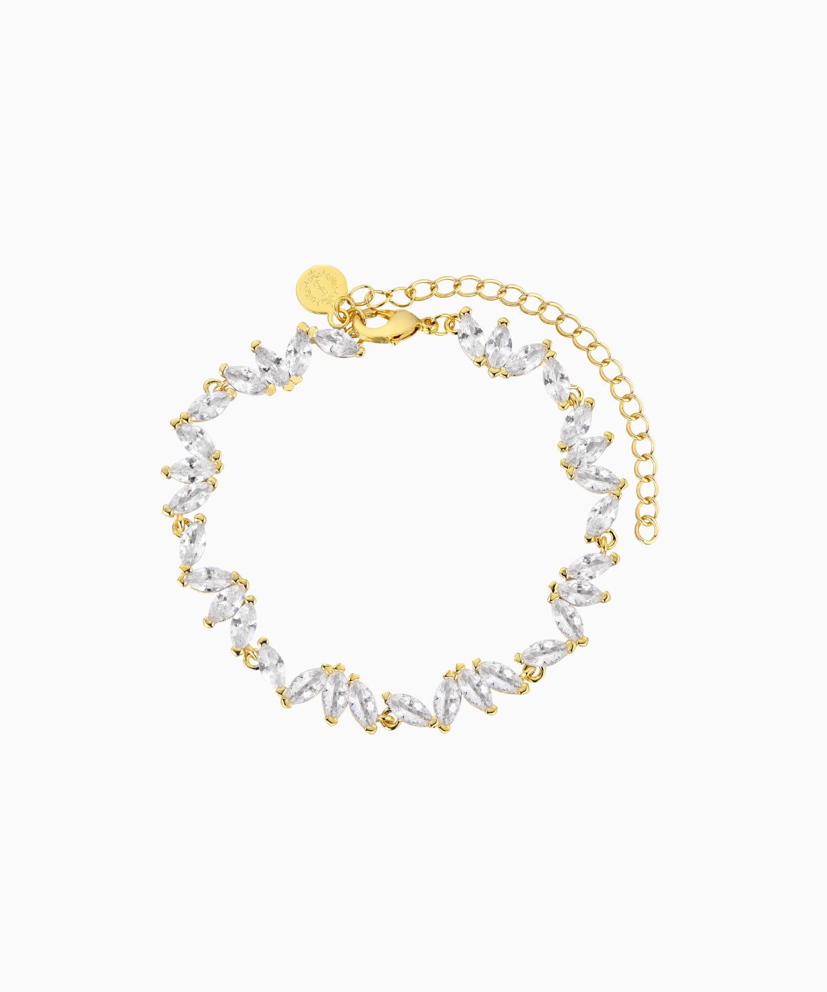 A gold-plated bracelet adorned with leaf-shaped crystals
