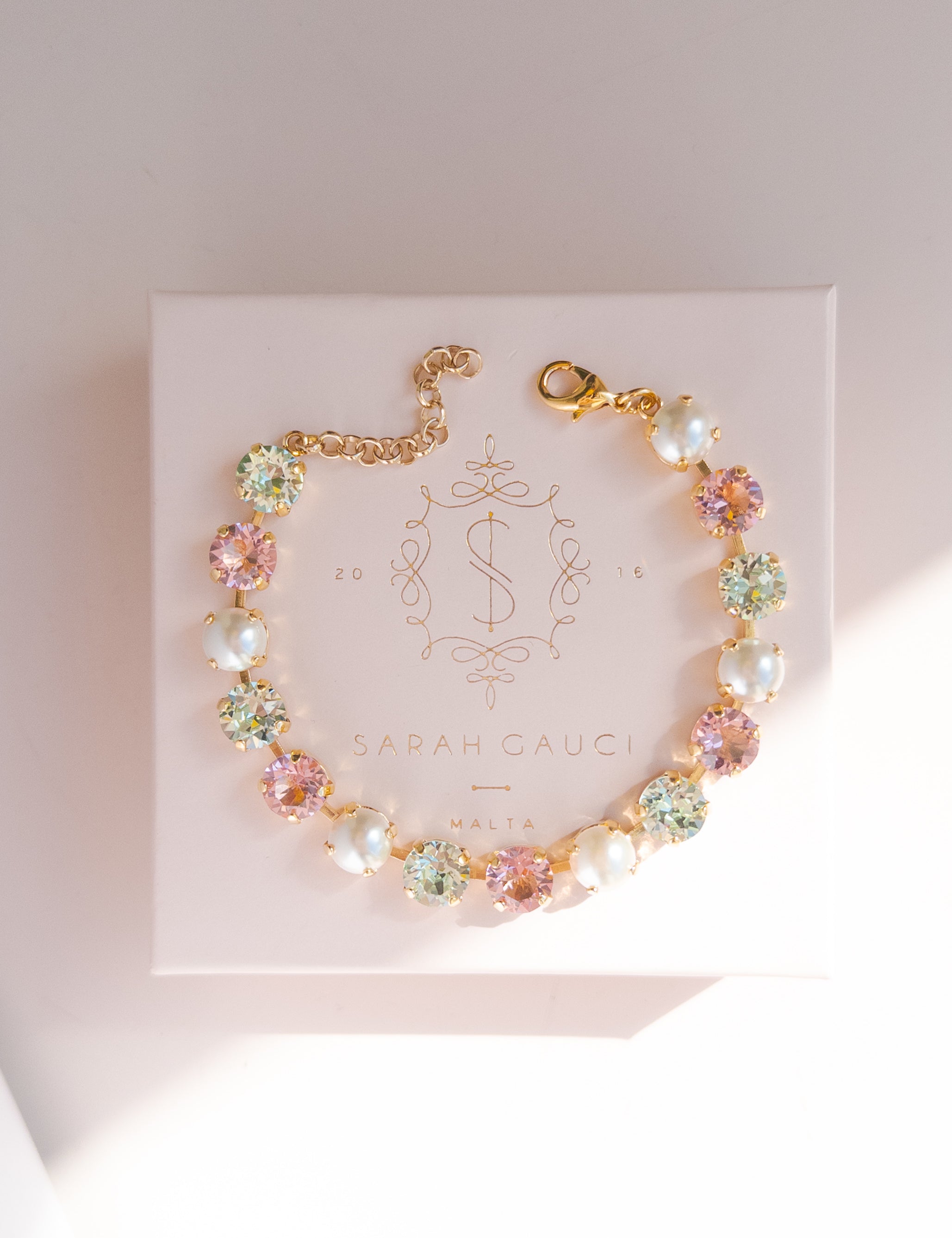 pastel crystal bracelet, pearl bracelet, bridal bracelet, pink and mint jewellery, gold crystal bracelet, wedding jewellery, dainty bracelet, feminine jewellery, handmade bracelet, spring jewellery