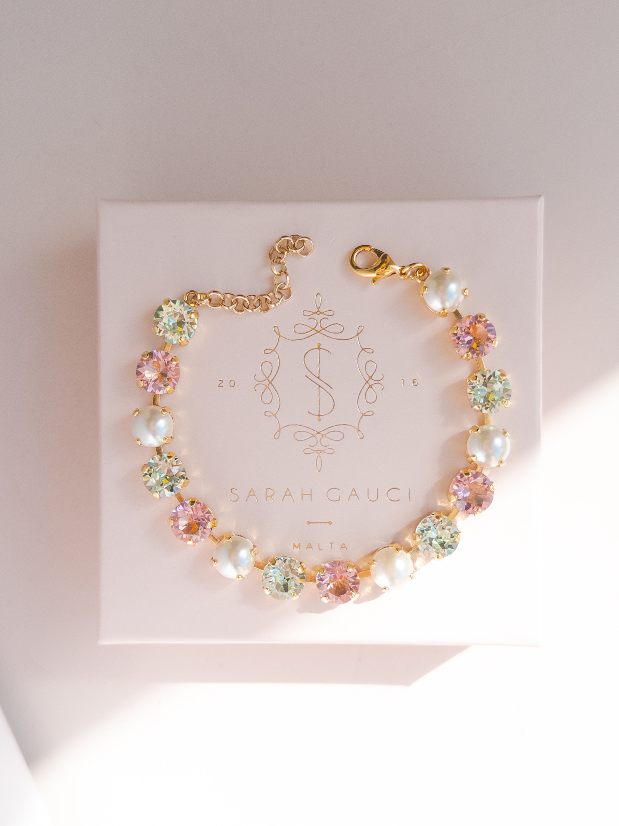 pastel crystal bracelet, pearl bracelet, bridal bracelet, pink and mint jewellery, gold crystal bracelet, wedding jewellery, dainty bracelet, feminine jewellery, handmade bracelet, spring jewellery