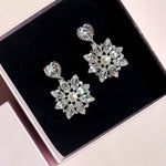 Silver Crystal Pearl Dangle Earrings with Swarovski Crystals and a pearl center