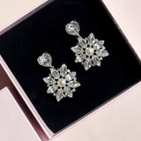 Silver Crystal Pearl Dangle Earrings with Swarovski Crystals and a pearl center