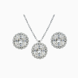 Jewelry set with necklace and earrings featuring large round crystals on a white background