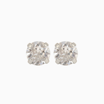 Pair of silver stud earrings on a white background