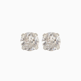 Pair of silver stud earrings on a white background