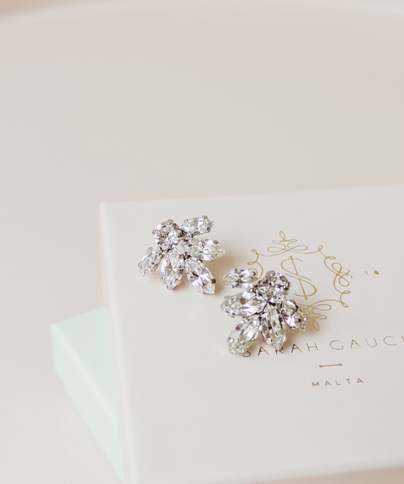 Bridal Leaf Crystal Stud Earrings by Sarah Gauci Jewelry Malta