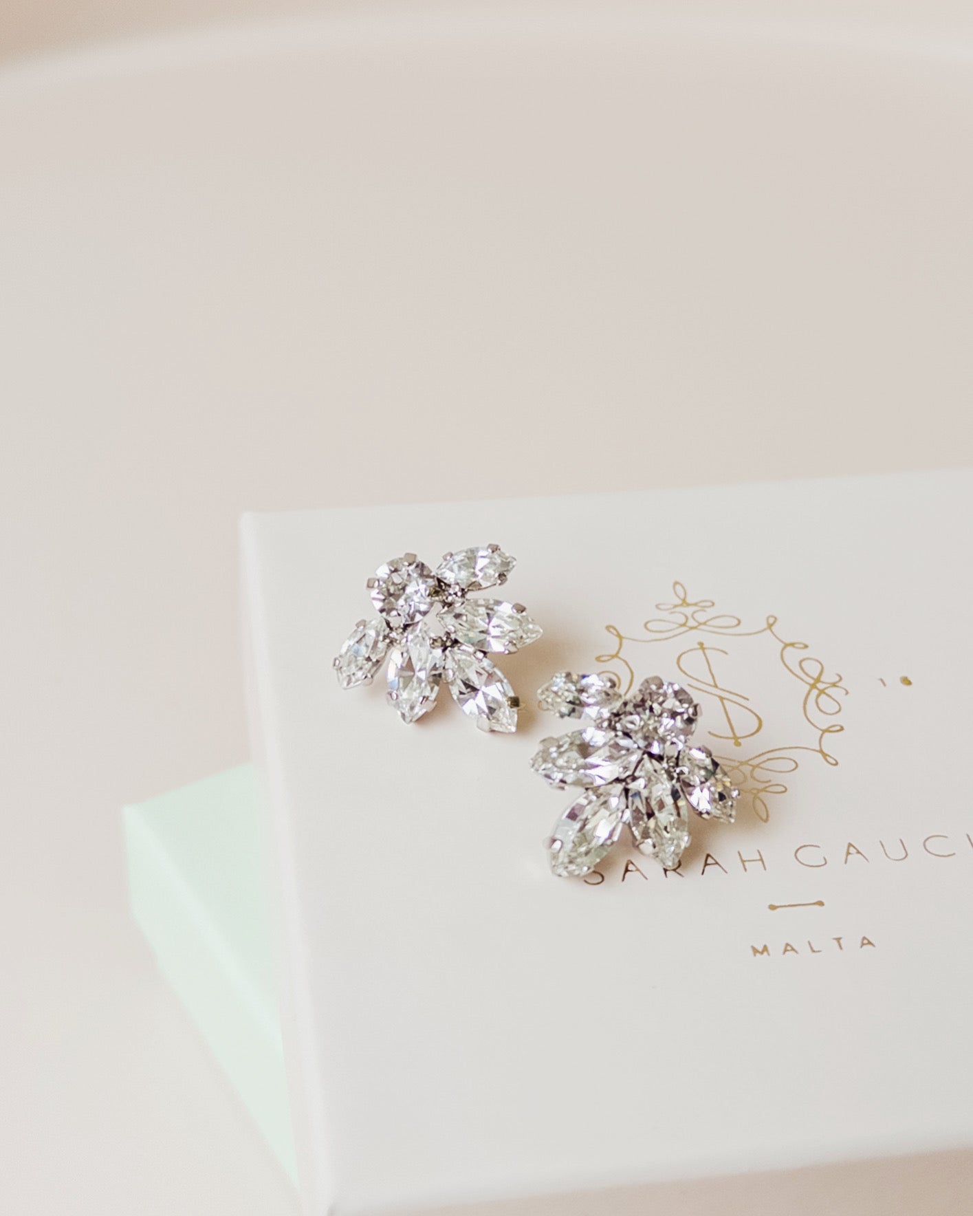Bridal Leaf Crystal Stud Earrings by Sarah Gauci Jewelry Malta
