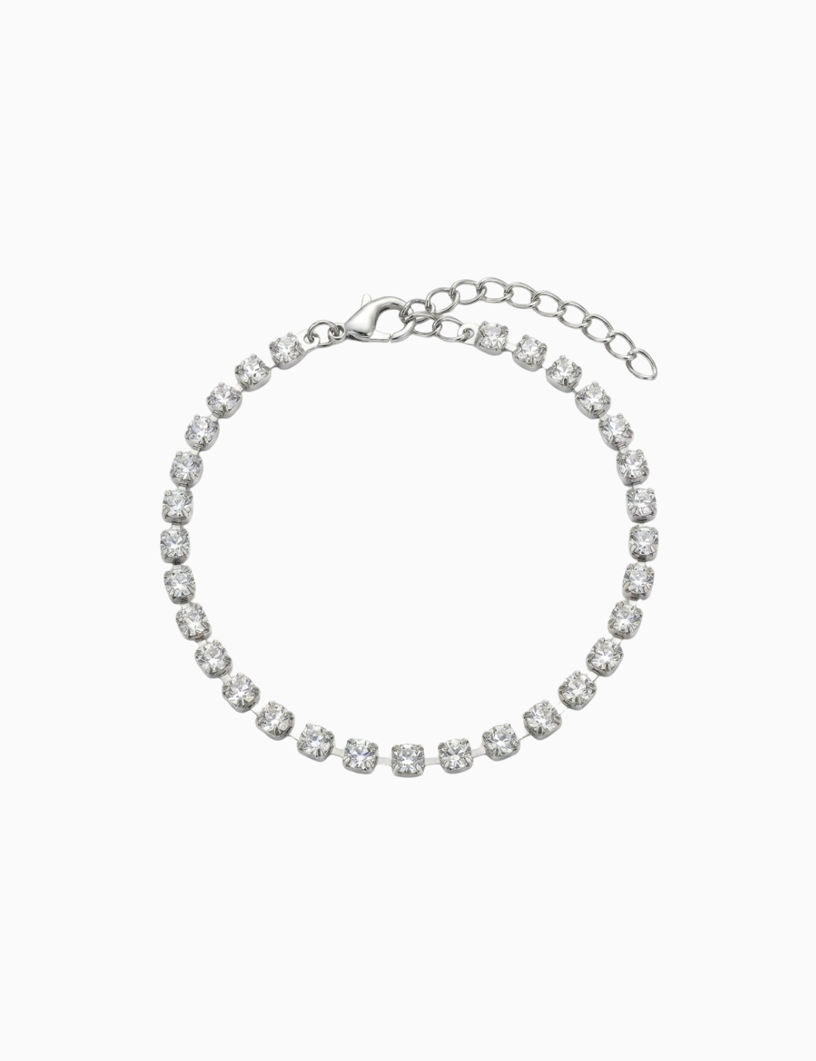 Silver bracelet with clear swarovski crystals on a white background