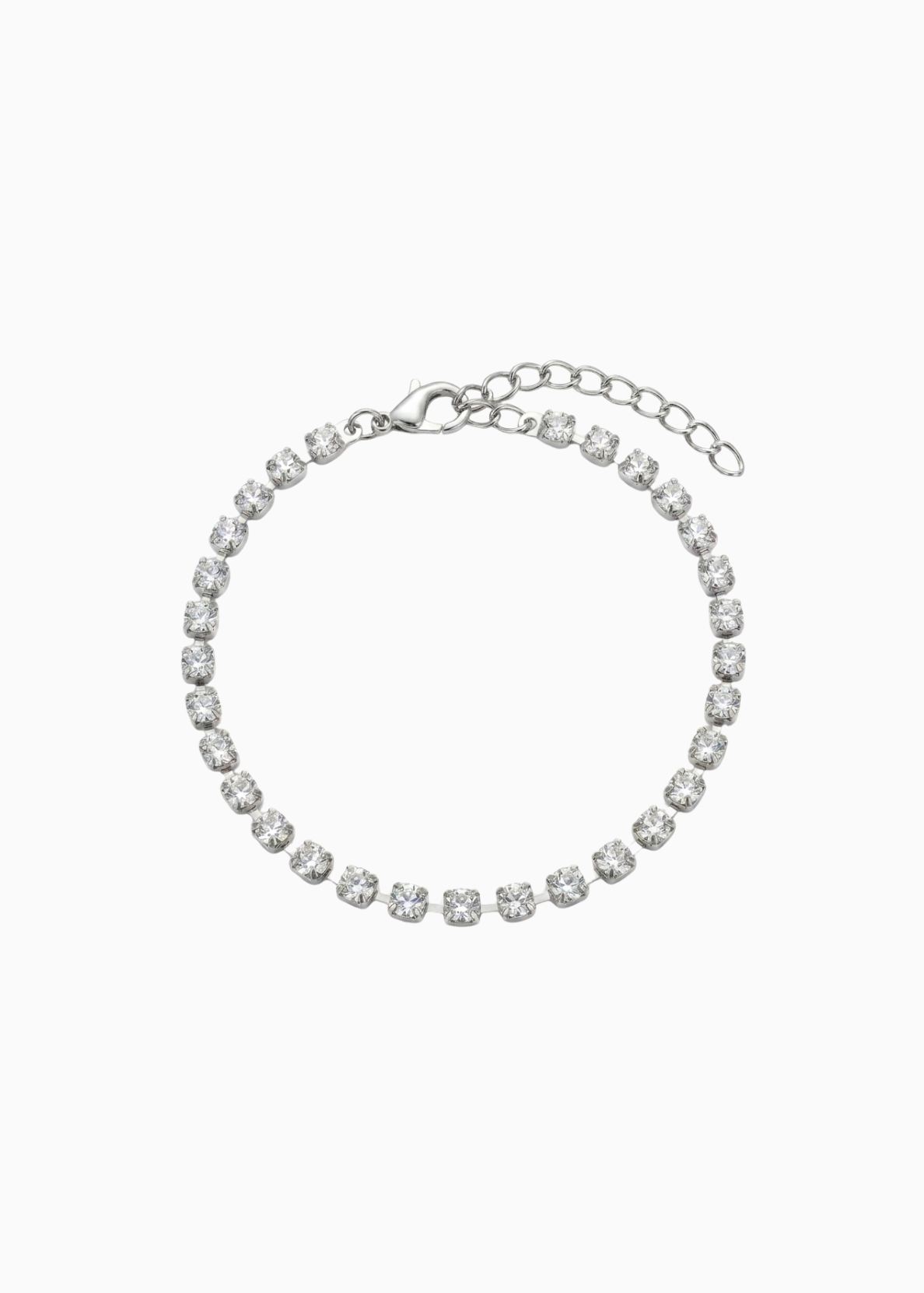 Silver bracelet with clear swarovski crystals on a white background