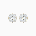 Pair of round crystal stud earrings on a white background