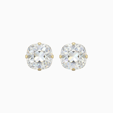 Pair of round crystal stud earrings on a white background