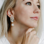 Bridal Earrings for Women Crystal Pearl Statement Earrings by Sarah Gauci