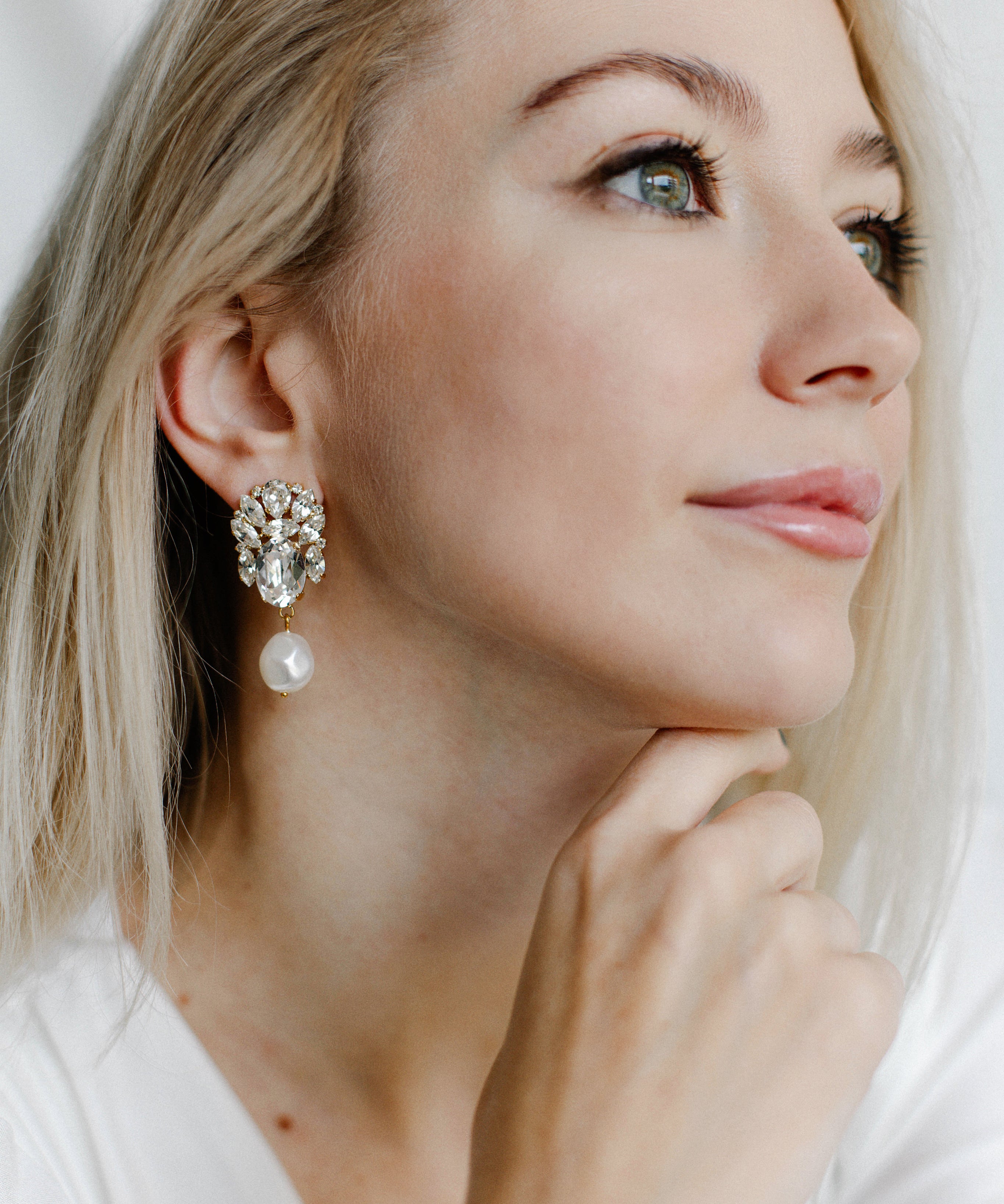Bridal Earrings for Women Crystal Pearl Statement Earrings by Sarah Gauci