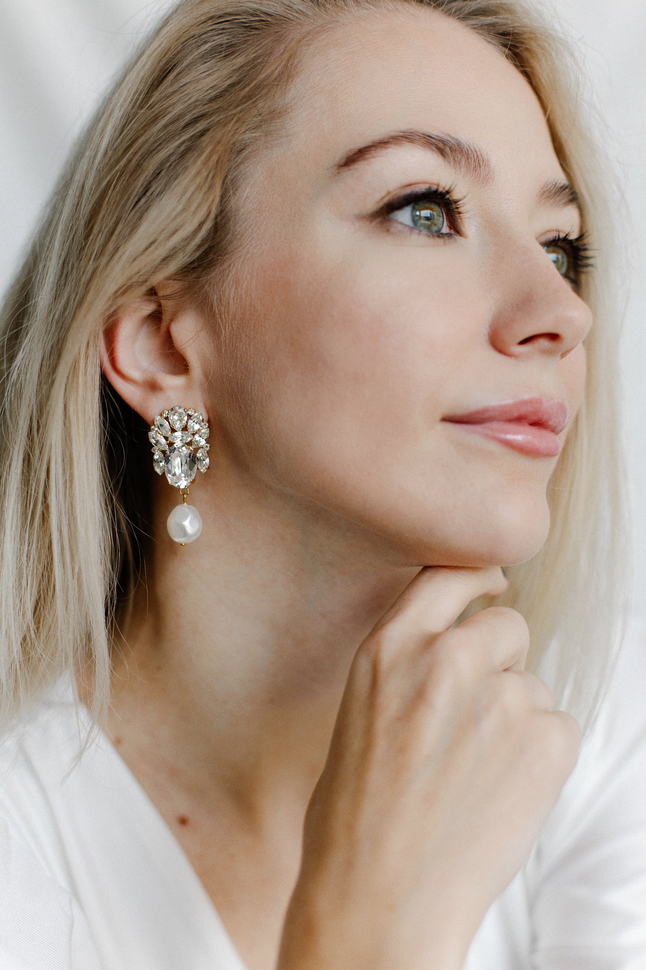 Bridal Earrings for Women Crystal Pearl Statement Earrings by Sarah Gauci