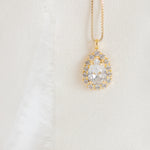 Gold Plated Teardrop Crystal Halo Pendant Necklace