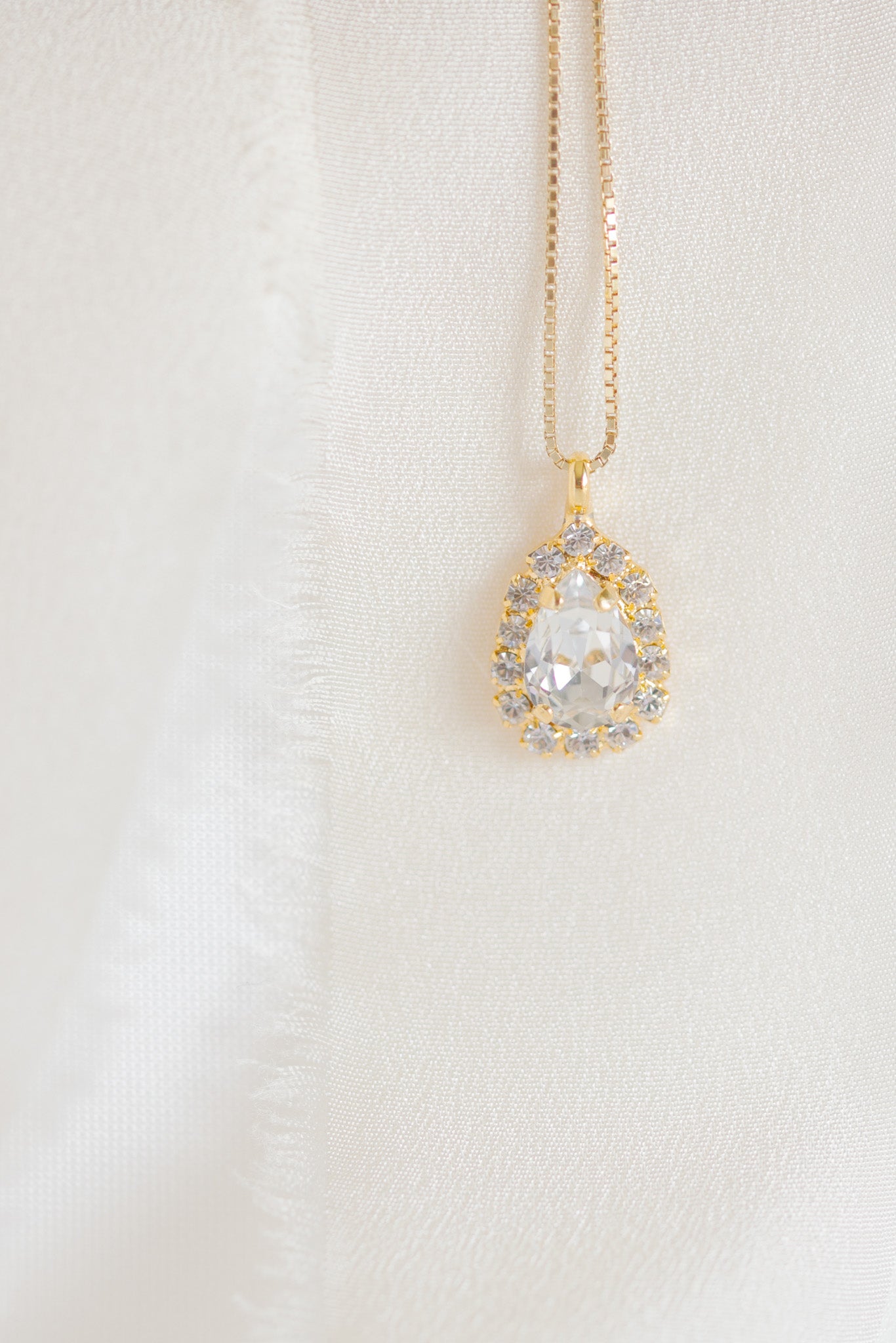 Gold Plated Teardrop Crystal Halo Pendant Necklace