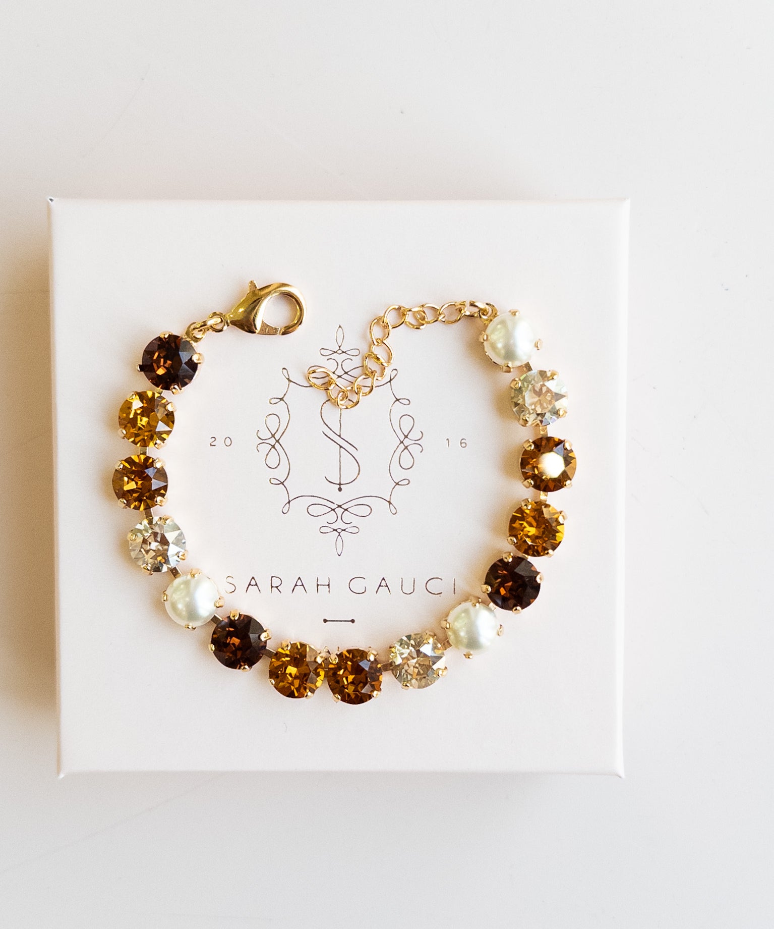 Gold Plated Crystal Bracelet with Brown and Amber Coloured Crystals by Sarah Gauci Malta