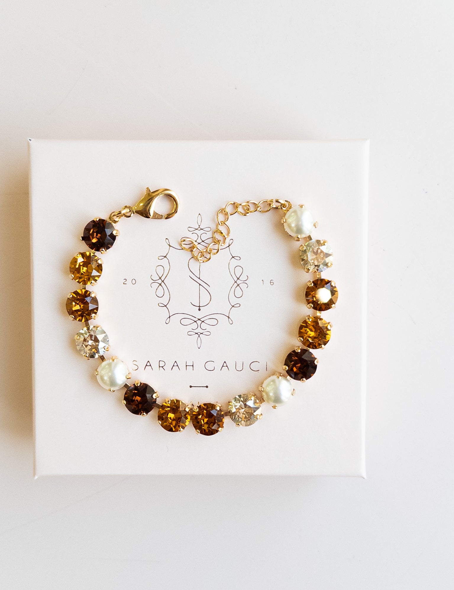 Gold Plated Crystal Bracelet with Brown and Amber Coloured Crystals by Sarah Gauci Malta
