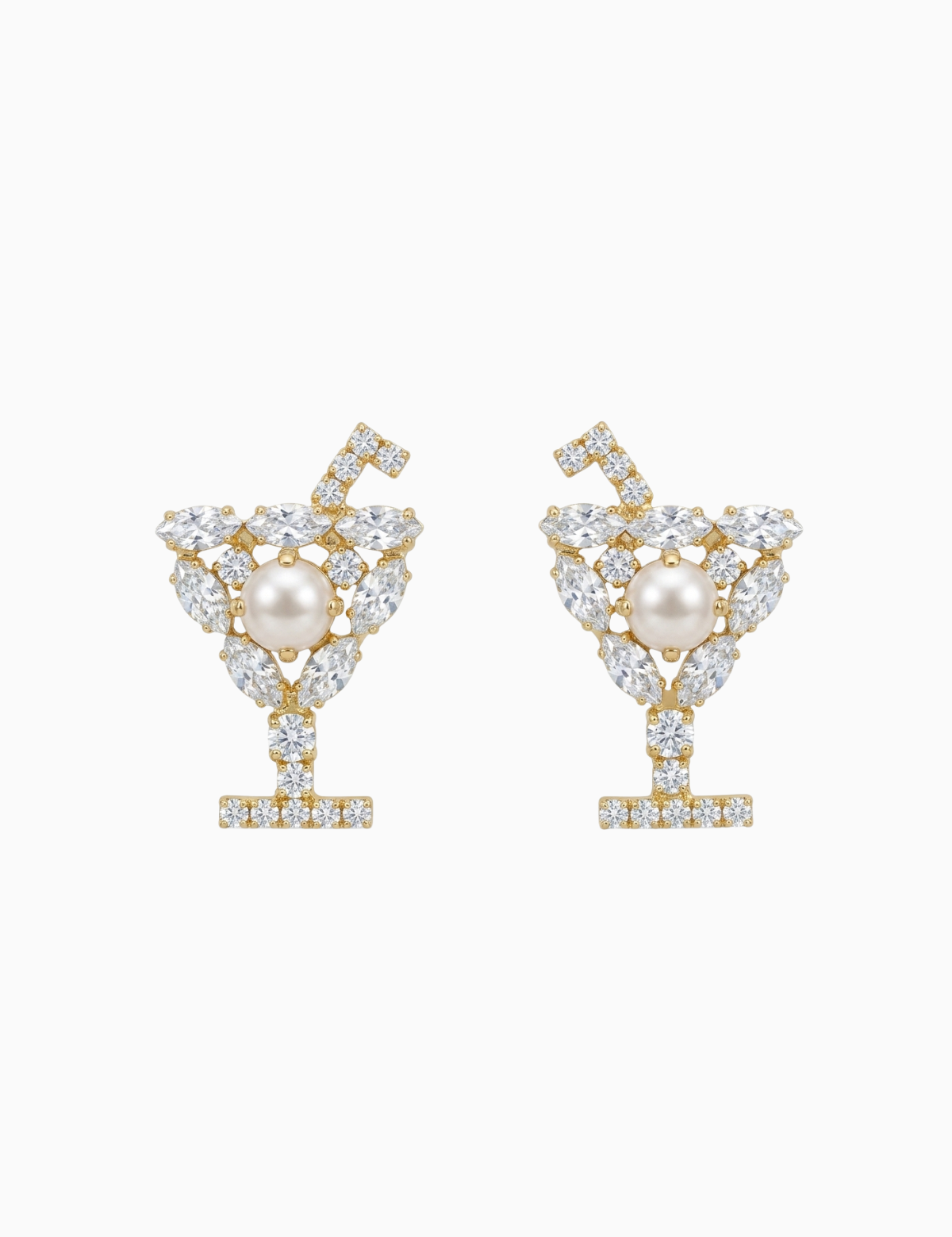 Jay gold pearl and Swarovski crystal cocktail glass bridal earrings