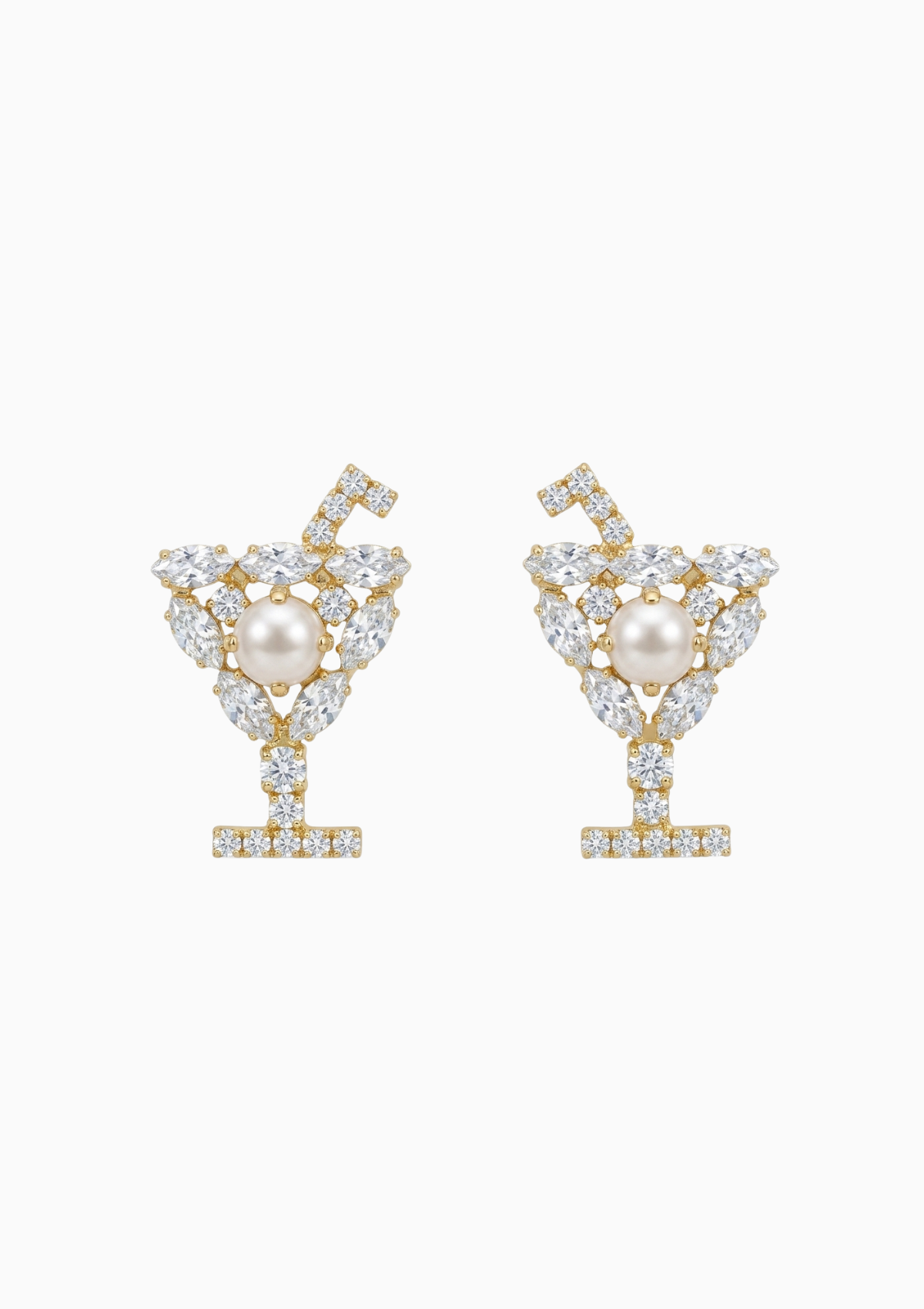Jay gold pearl and Swarovski crystal cocktail glass bridal earrings