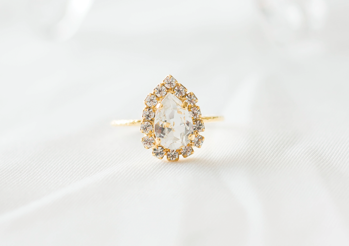 Sparkling Cinderella Ring, jewelry designed with Glamour, royalty and elegance in mind by Sarah Gauci in Malta. Crystal. 18K gold plated.