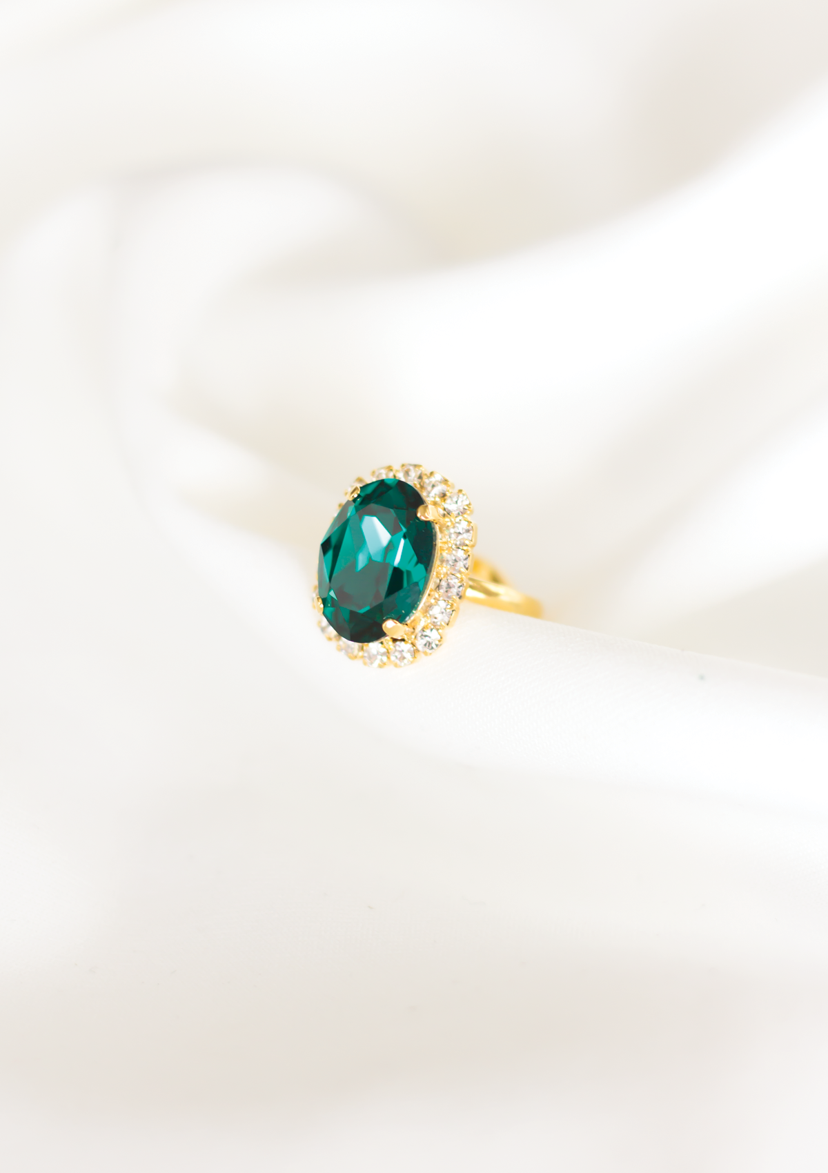 Diana Ring, jewelry designed and made by Sarah Gauci in Malta. Emerald. Gold or Rose gold plated.