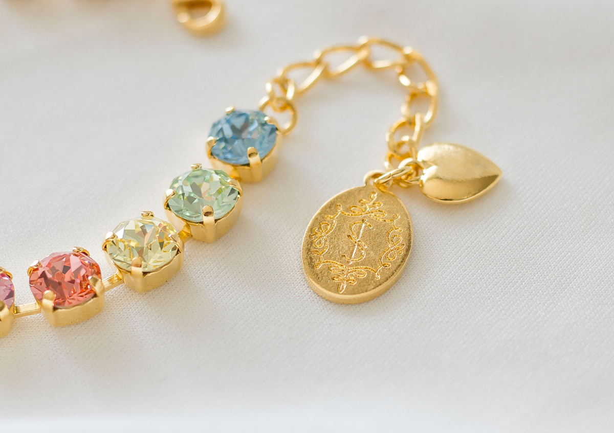 Sparkling Stars Bracelet, jewelry designed and made by Sarah Gauci in Malta. 8mm Pastel Crystals. 16K gold plated, Rose Gold or silver plated.