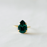 Princess Ring in Emerald, jewelry designed and made by Sarah Gauci in Malta. Emerald Crystal Gold or Rose Gold Plated.