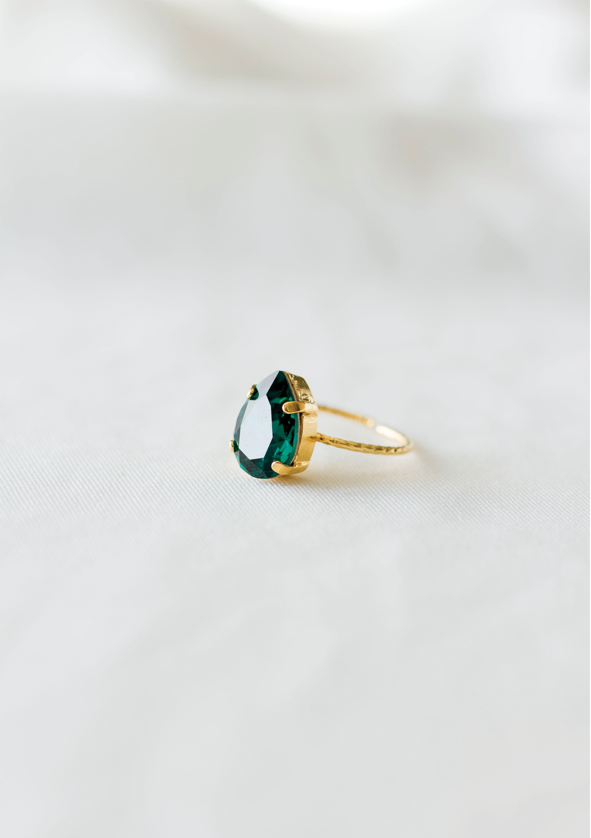 Princess Ring in Emerald, jewelry designed and made by Sarah Gauci in Malta. Emerald Crystal Gold or Rose Gold Plated.